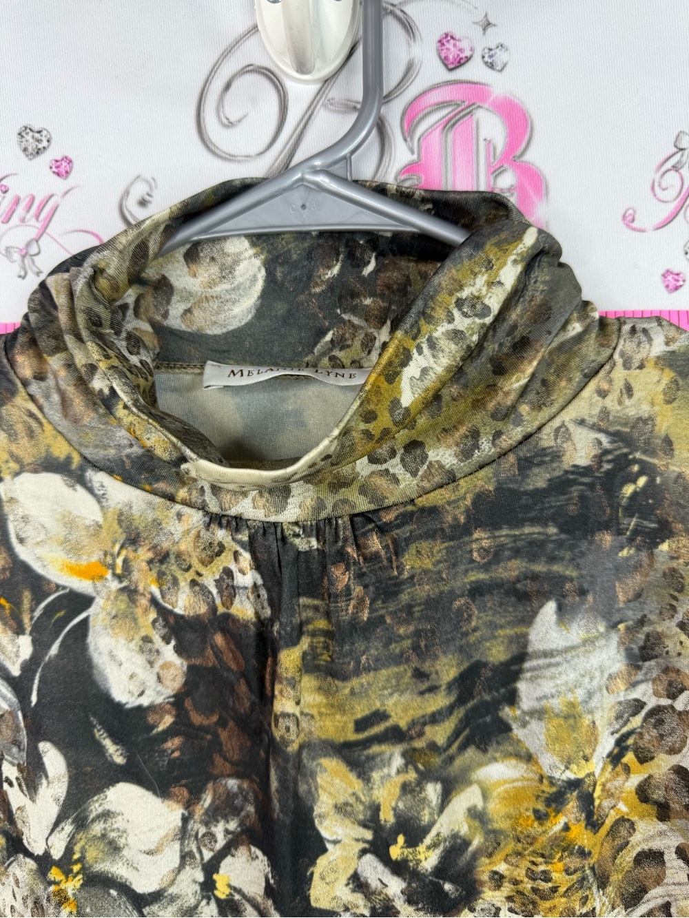 Melanie Lynn T-shirt Animal-Print Short Sleeve Cowl Neck Top - Olive & Black - Picture 5 of 9